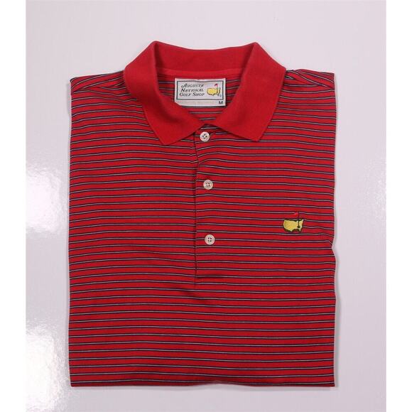 Augusta National Golf Shop Masters Red Striped Cotton Golf Polo Shirt Men Medium